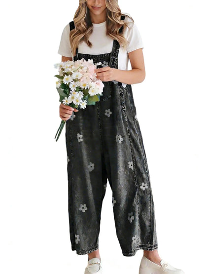 Azuria Floral Print Denim Overalls