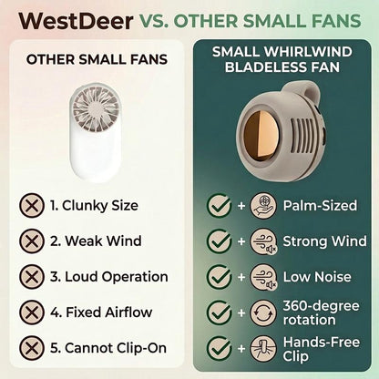 ❄️Mini Bladeless Clip Fan –5H Battery Life🔋Portable Rechargeable Silent Cooling Fan with 3 Speeds &amp; 360° Rotation-AUX