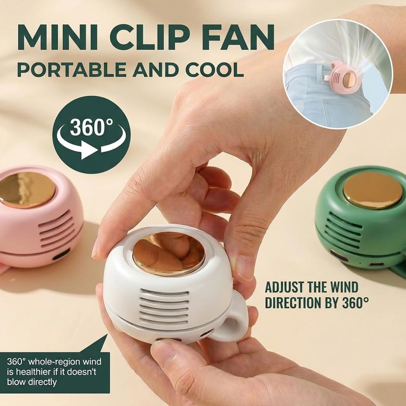 ❄️Mini Bladeless Clip Fan –5H Battery Life🔋Portable Rechargeable Silent Cooling Fan with 3 Speeds &amp; 360° Rotation-AUX