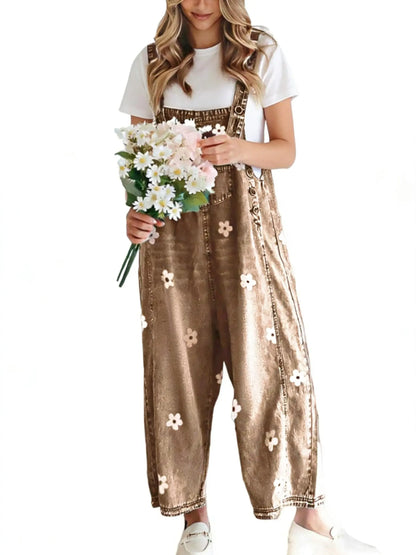 Azuria Floral Print Denim Overalls